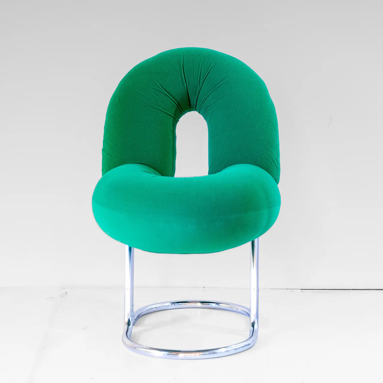 Sedia in stile Space Age in velluto verde e acciaio, Renato Zevi 6