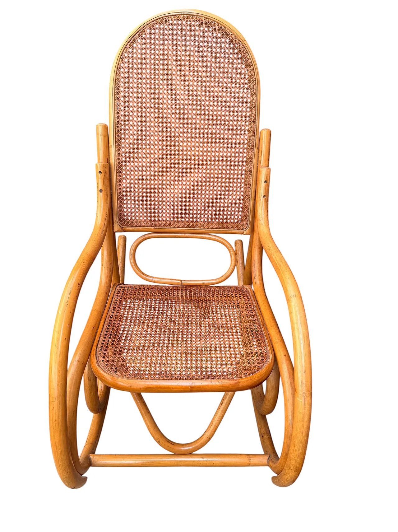 Thonet style rocking chair in curved bamboo, 70s 2