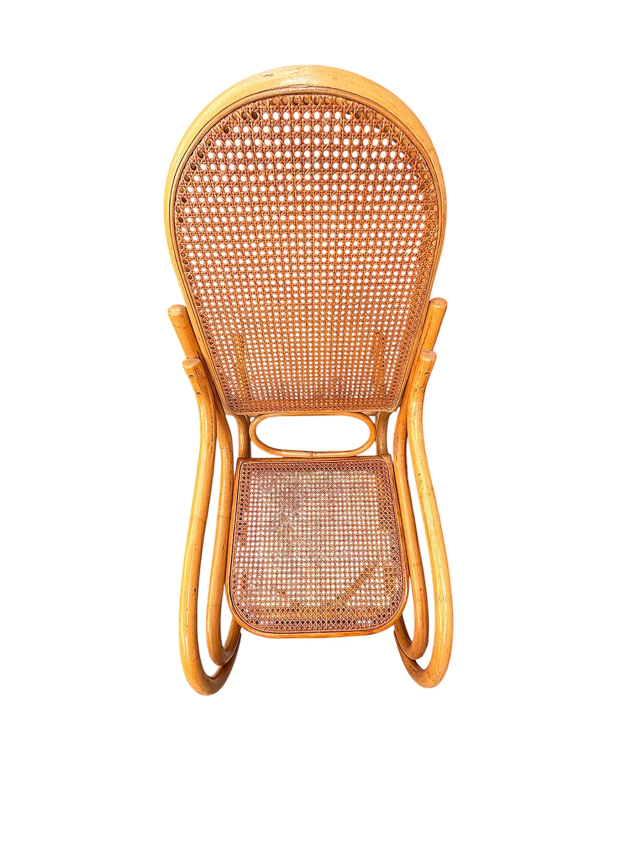 Thonet style rocking chair in curved bamboo, 70s 3