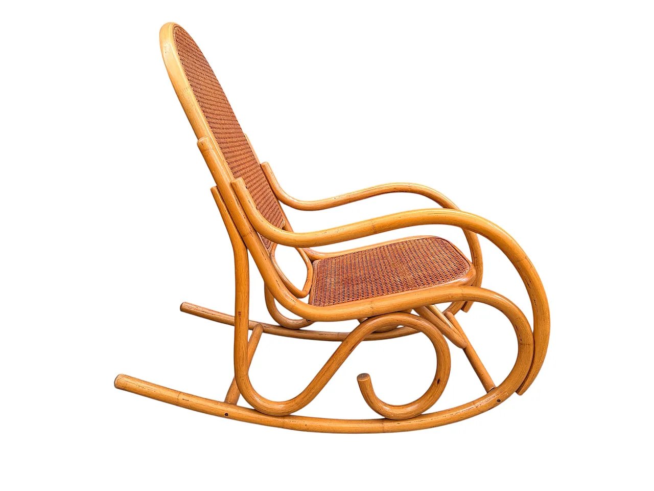 Thonet style rocking chair in curved bamboo, 70s 4
