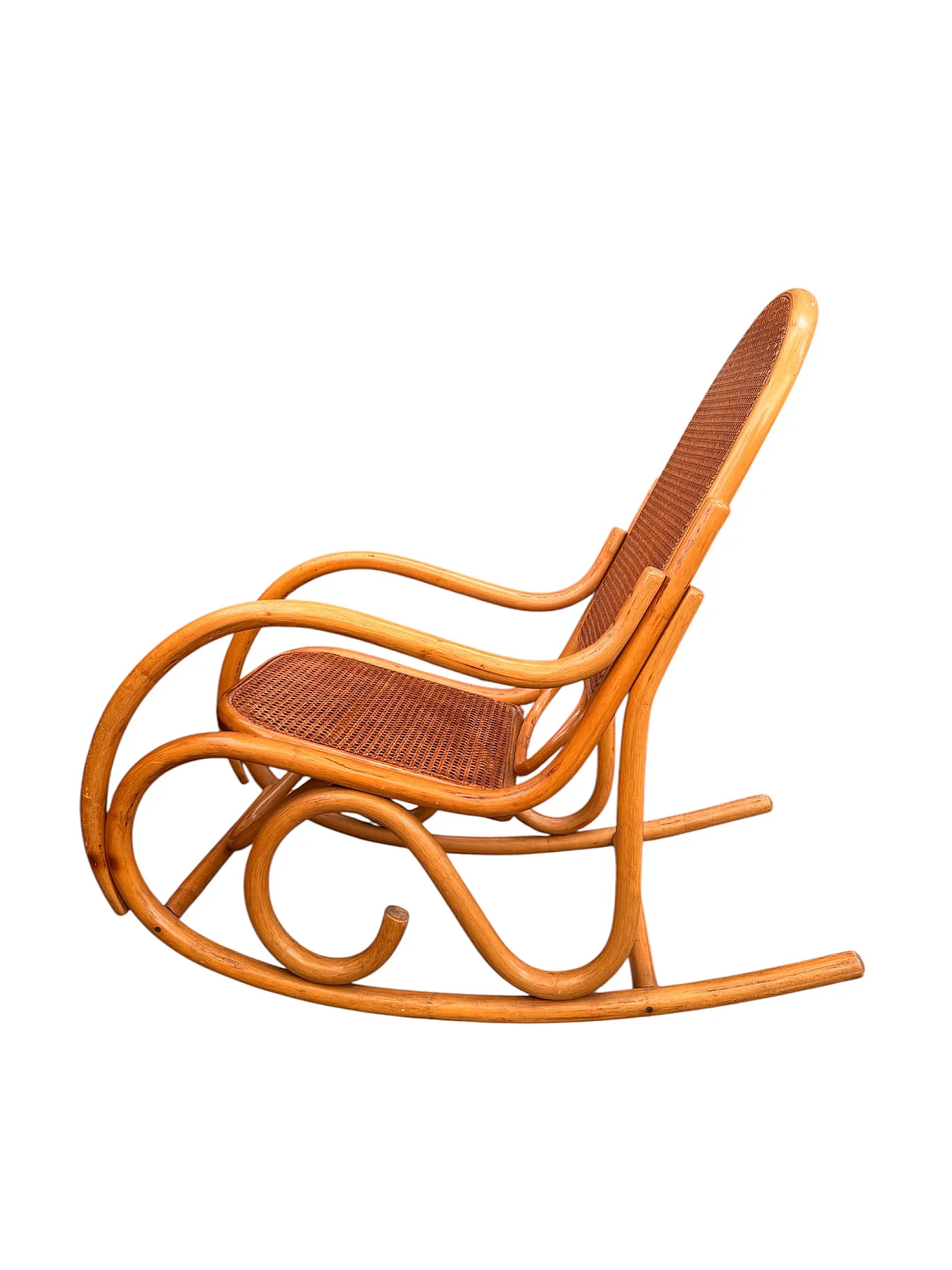 Thonet style rocking chair in curved bamboo, 70s 5