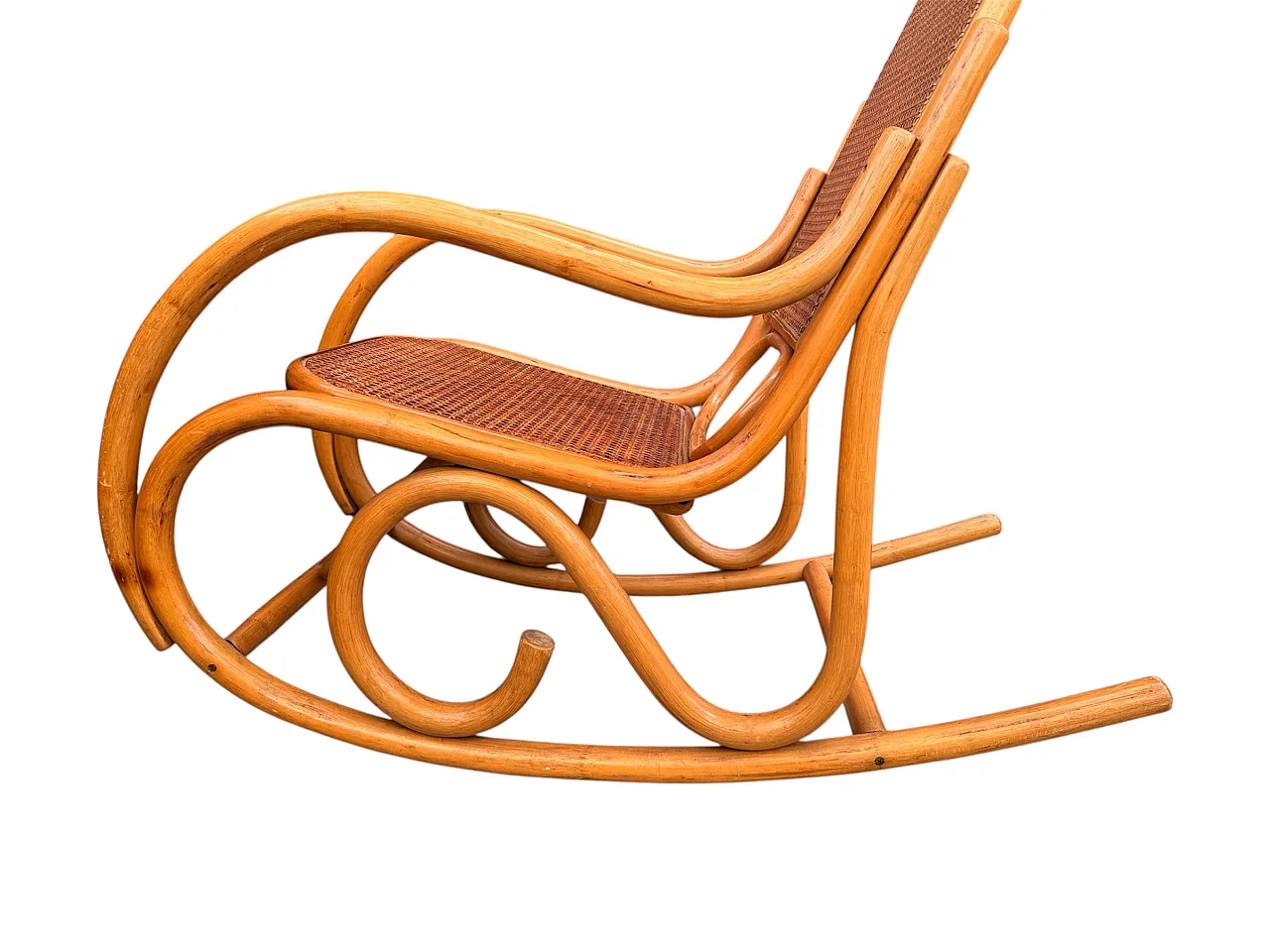 Thonet style rocking chair in curved bamboo, 70s 6