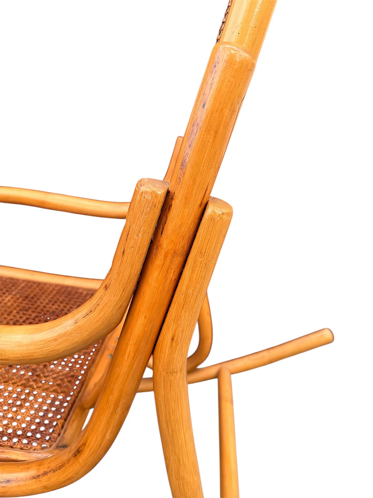 Thonet style rocking chair in curved bamboo, 70s 8
