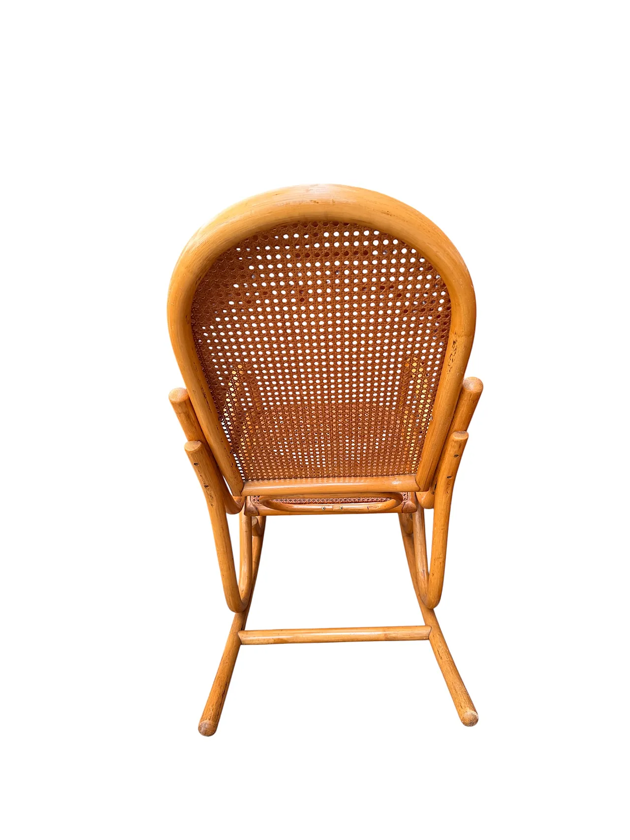 Thonet style rocking chair in curved bamboo, 70s 9