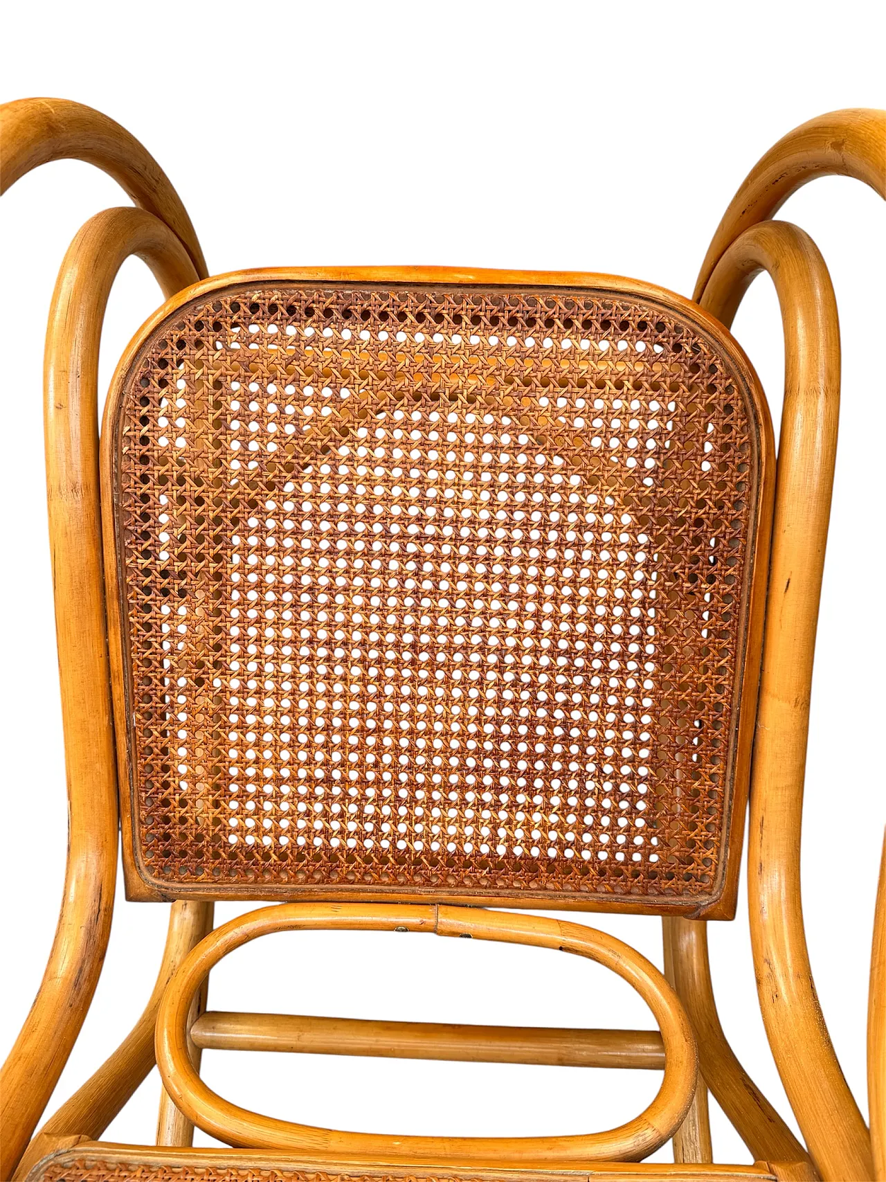 Thonet style rocking chair in curved bamboo, 70s 10