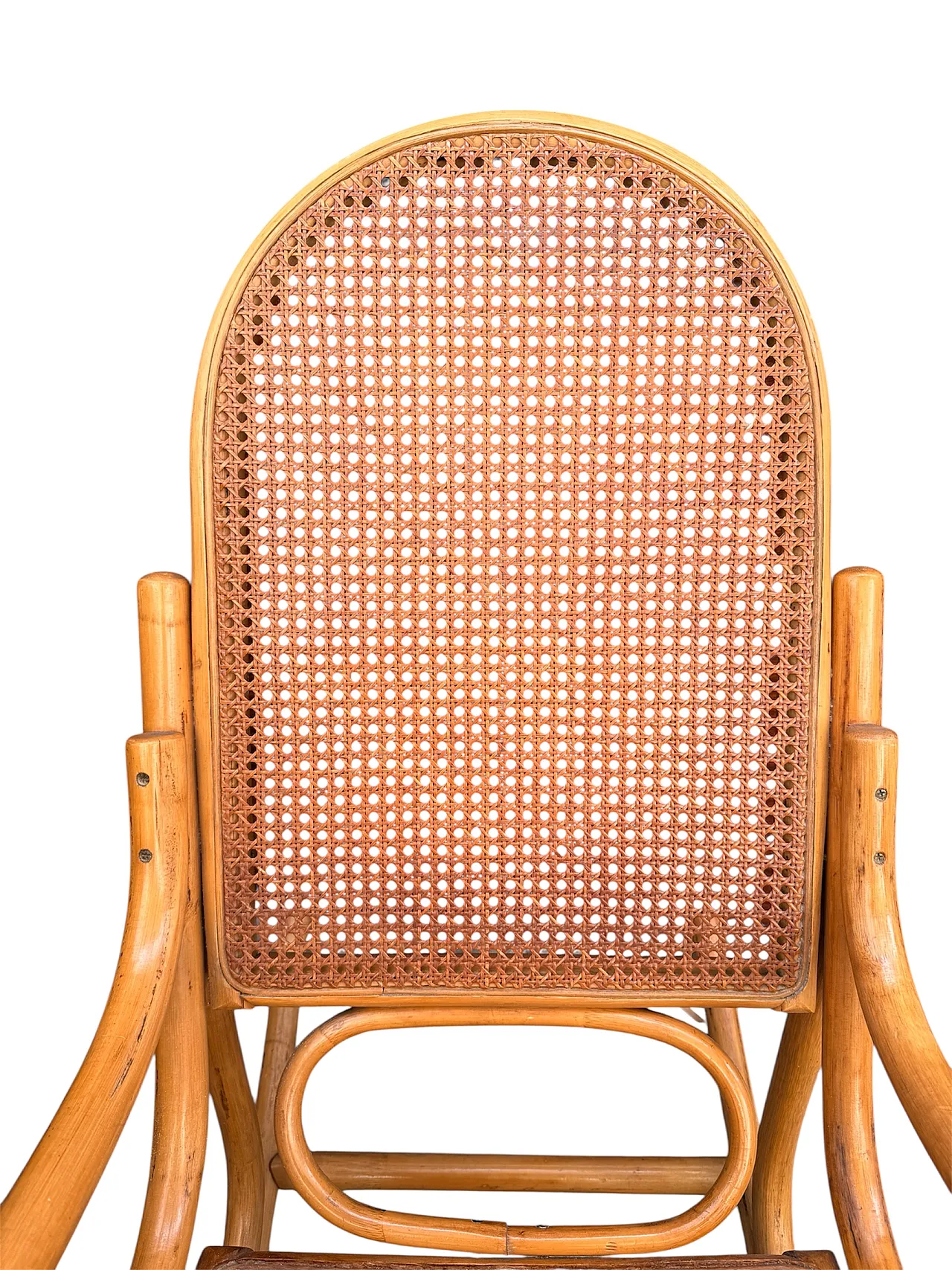 Thonet style rocking chair in curved bamboo, 70s 11