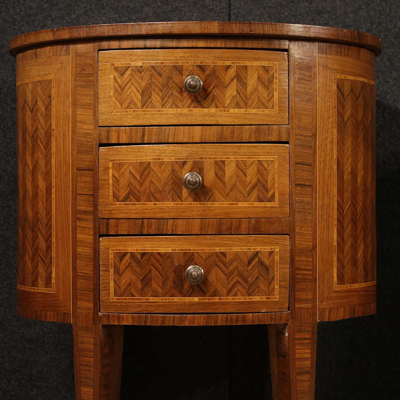 Pair of inlaid oval bedside tables, 20th century 10