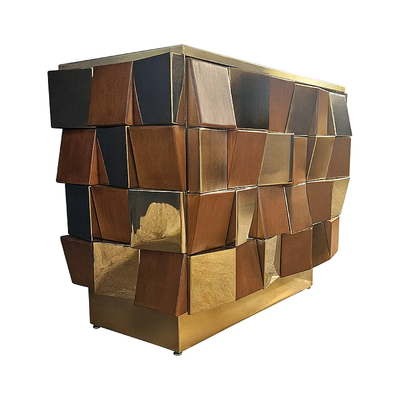 Credenza due ante in ottone e legno, anni '90 4