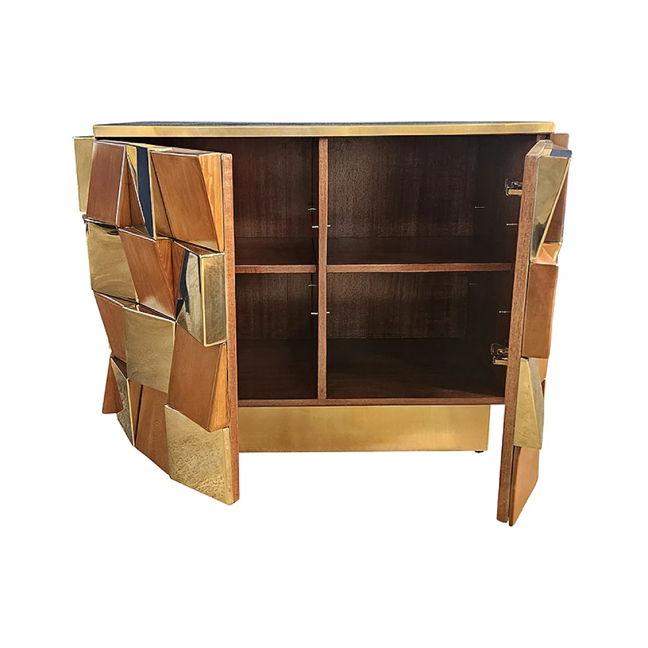 Credenza due ante in ottone e legno, anni '90 8