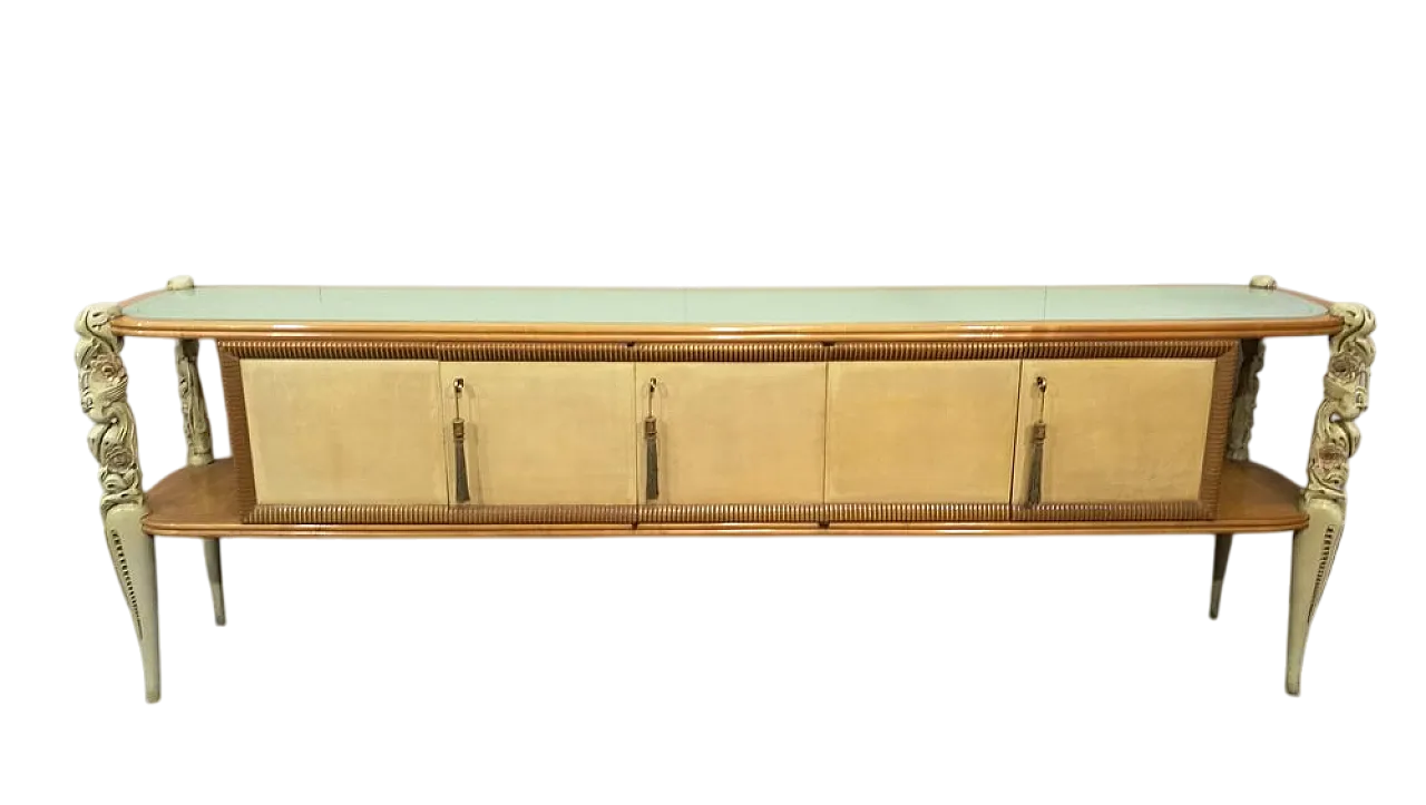 Credenza in legno e pergamena di La Permanente Mobili Cantù, anni '50 6