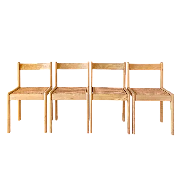 4 oak and straw chairs of Vienna, 70s