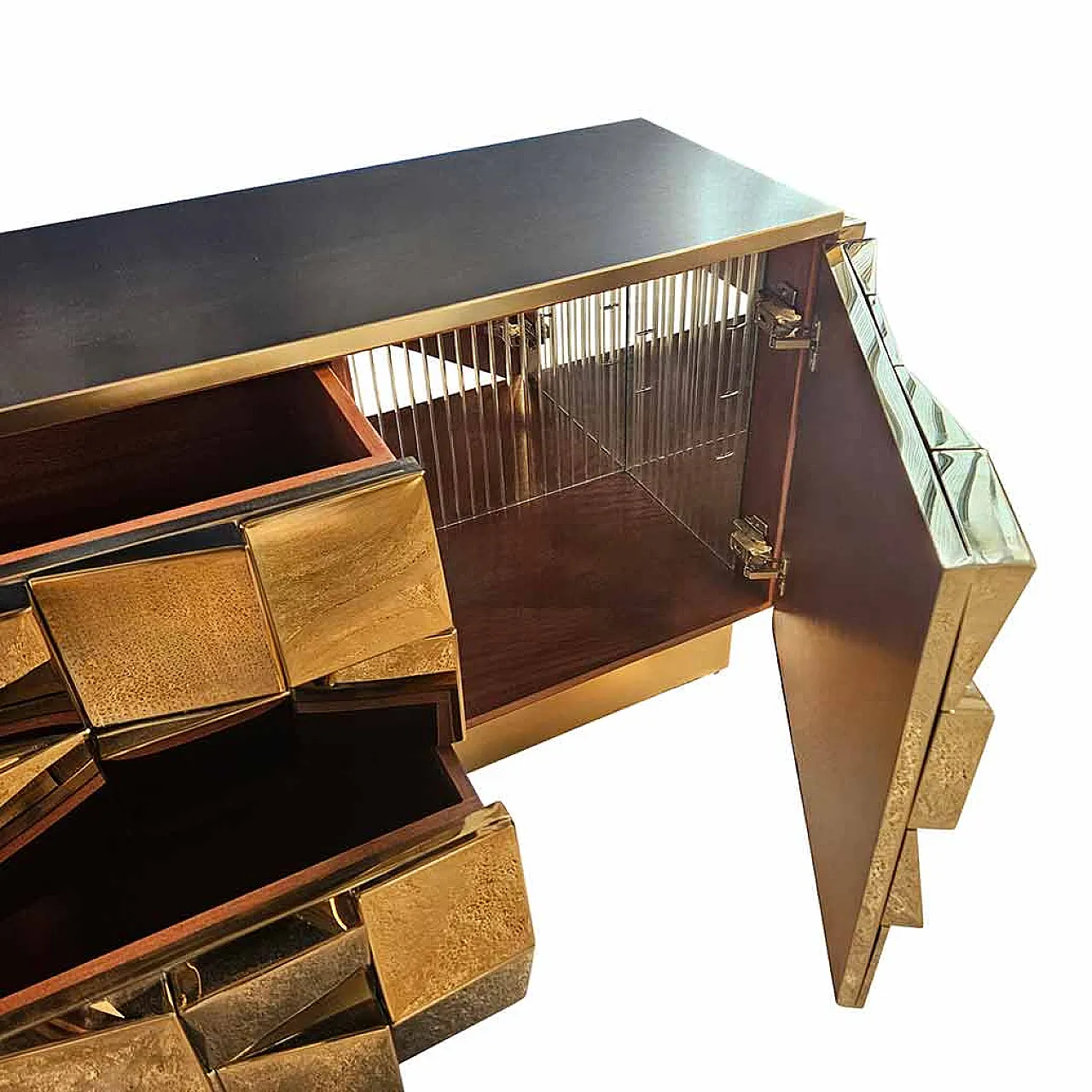 Credenza a due ante e due cassetti in ottone, anni '90 12