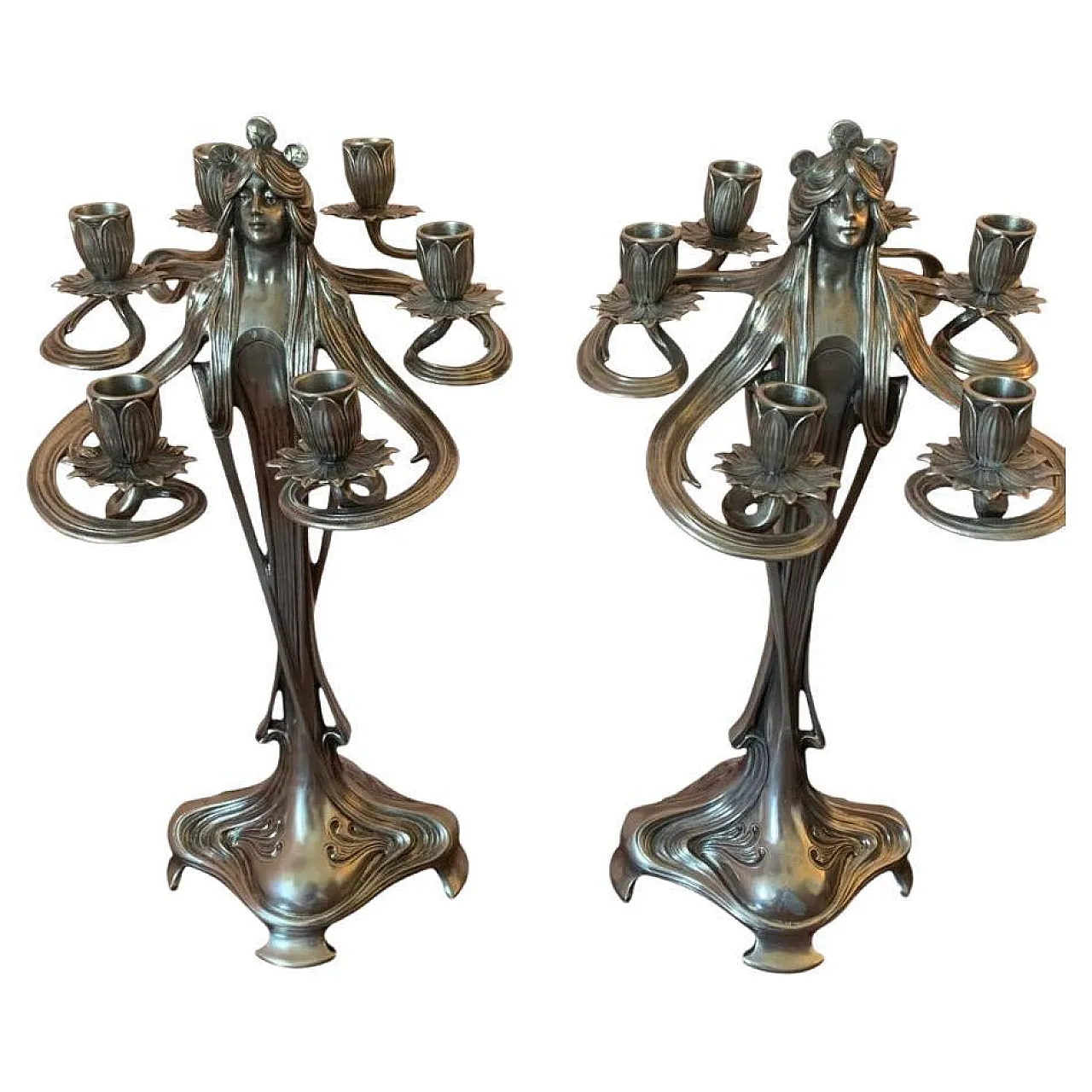 Coppia di candelabri di Achille Gamba, Art Nouveau, anni '30 1