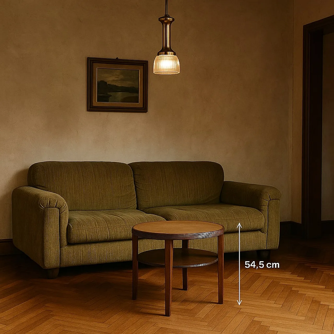 Round coffee table in stained beech with wood-effect formica top, 1940s 2