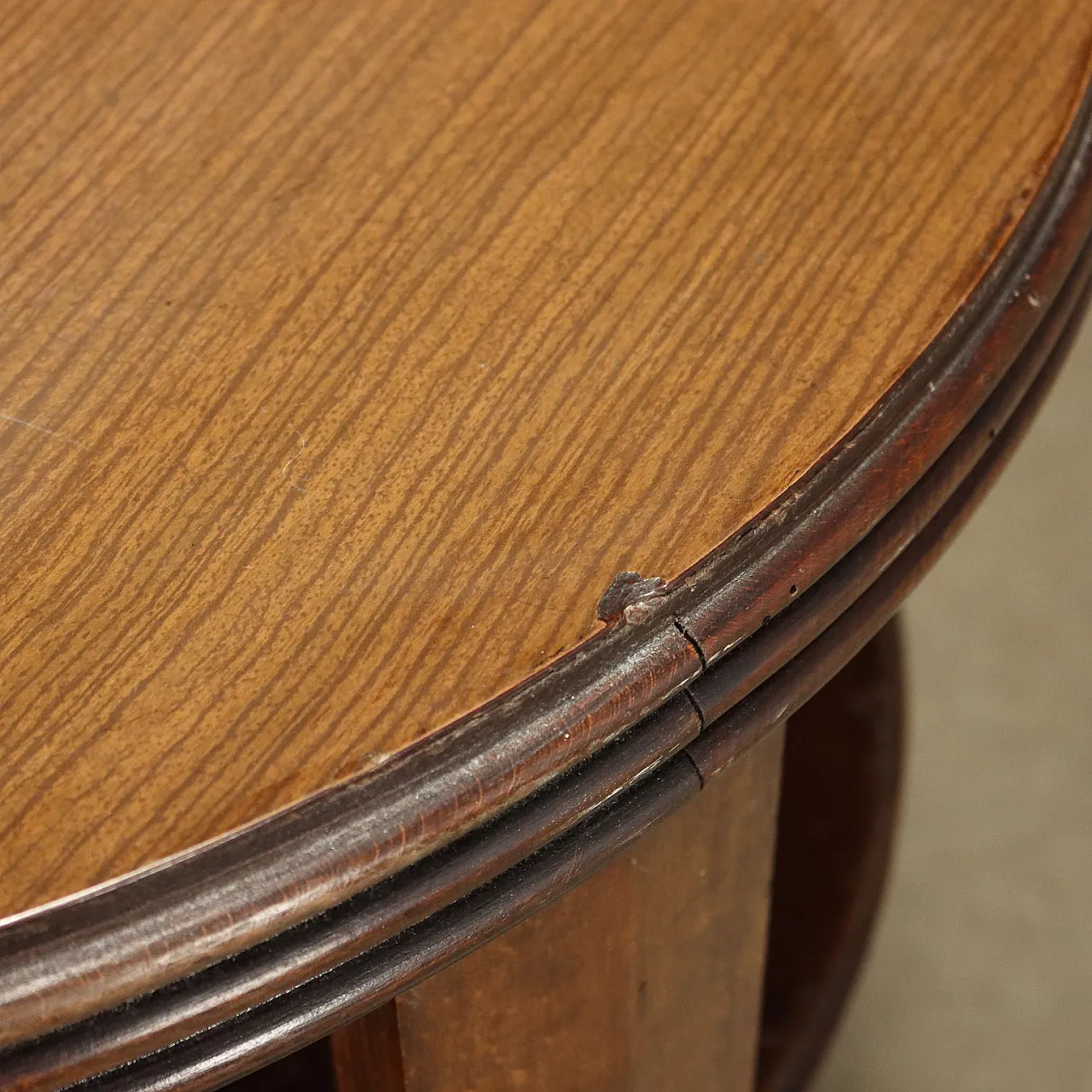 Round coffee table in stained beech with wood-effect formica top, 1940s 5