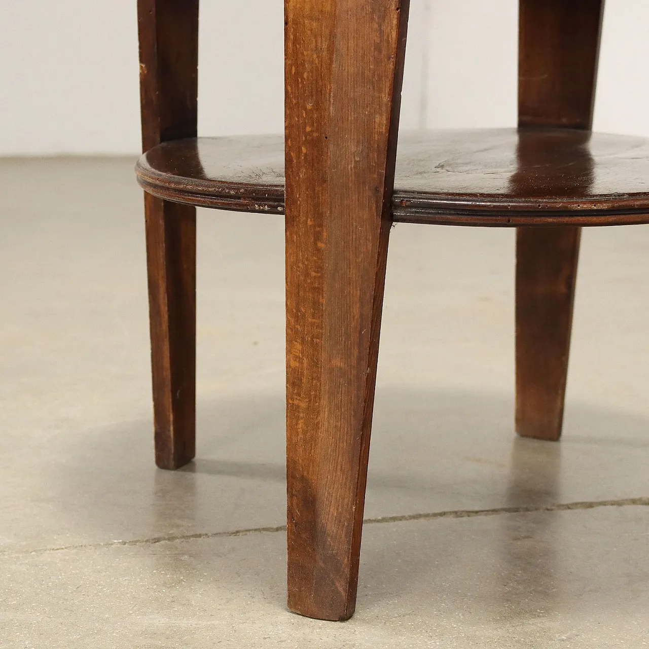 Round coffee table in stained beech with wood-effect formica top, 1940s 6