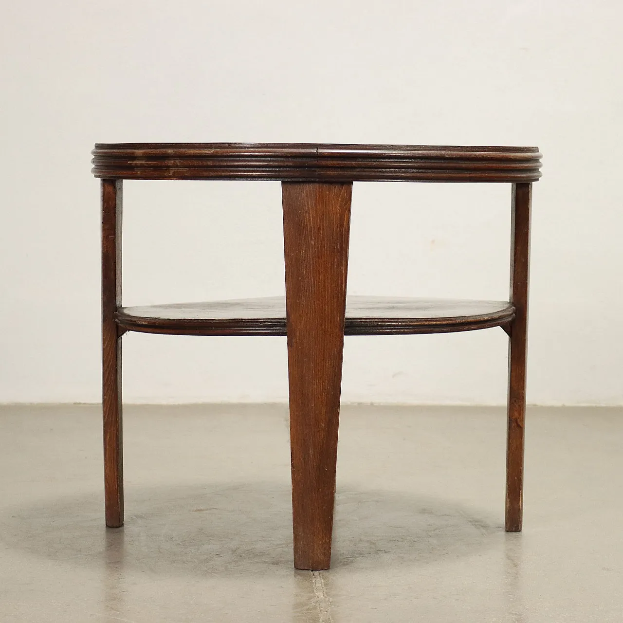 Round coffee table in stained beech with wood-effect formica top, 1940s 8