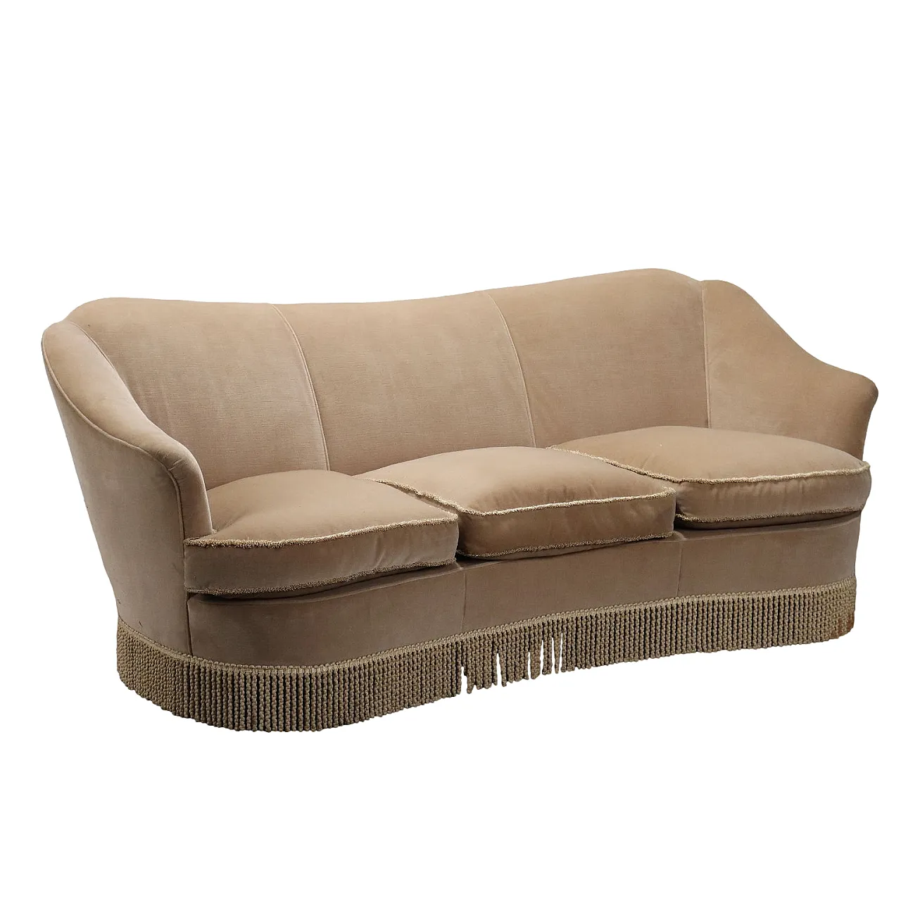 Velvet three-seater sofa, 1950s 1