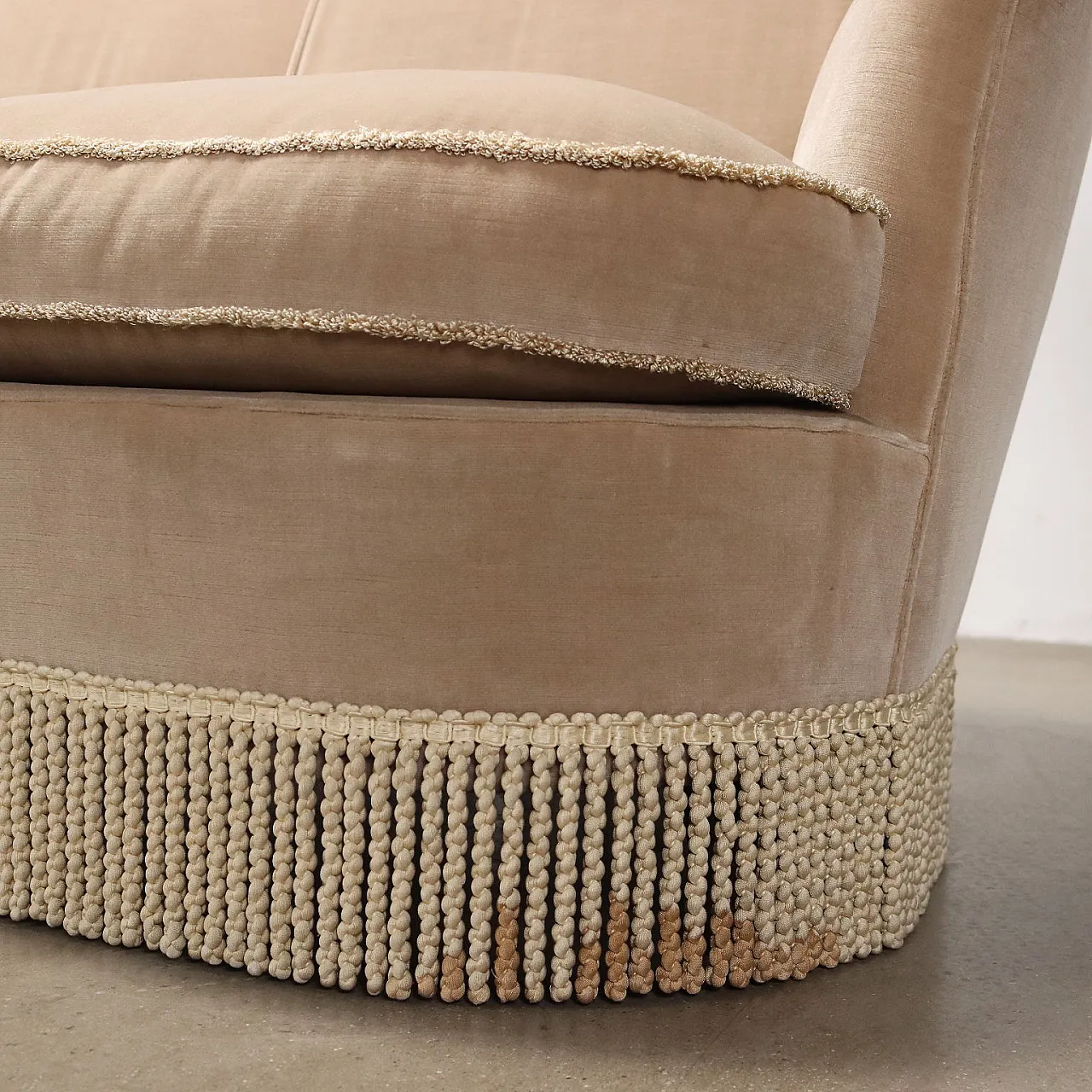 Velvet three-seater sofa, 1950s 5