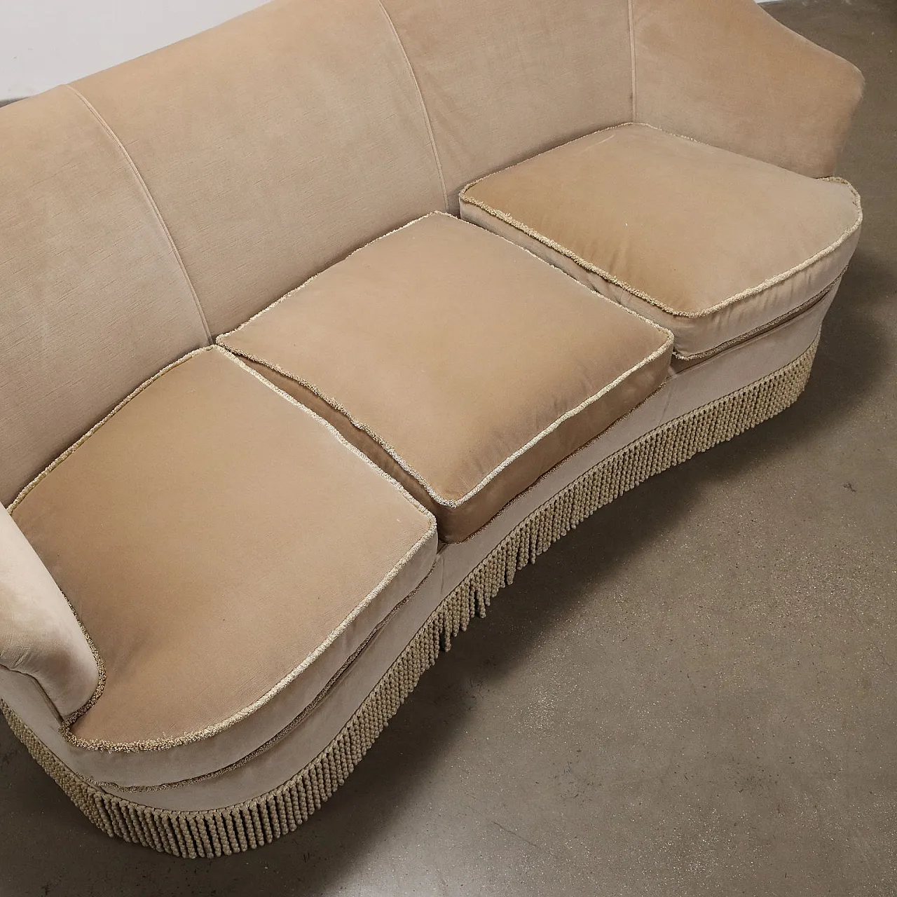 Velvet three-seater sofa, 1950s 7