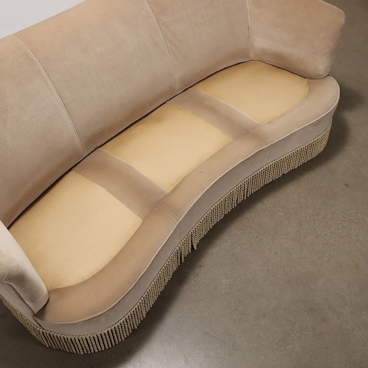 Velvet three-seater sofa, 1950s 8