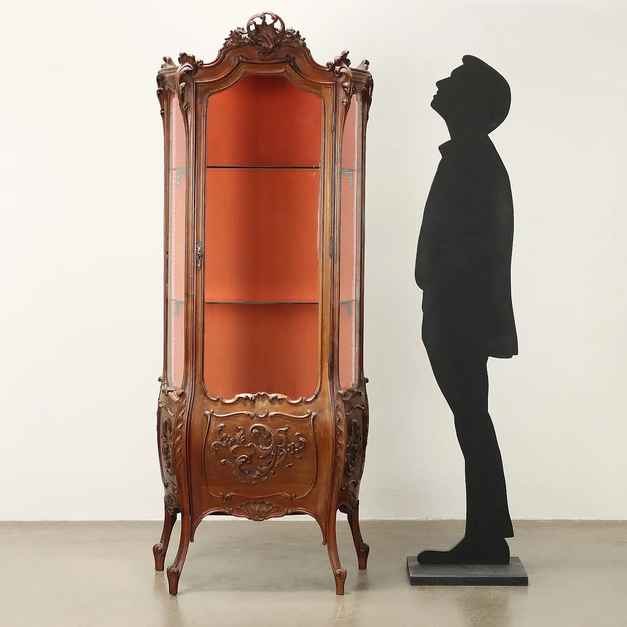 Vetrina in stile rococò in vetro e noce, '900 3