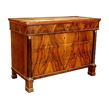 Cassettone Impero in noce, pioppo e bronzo, '800