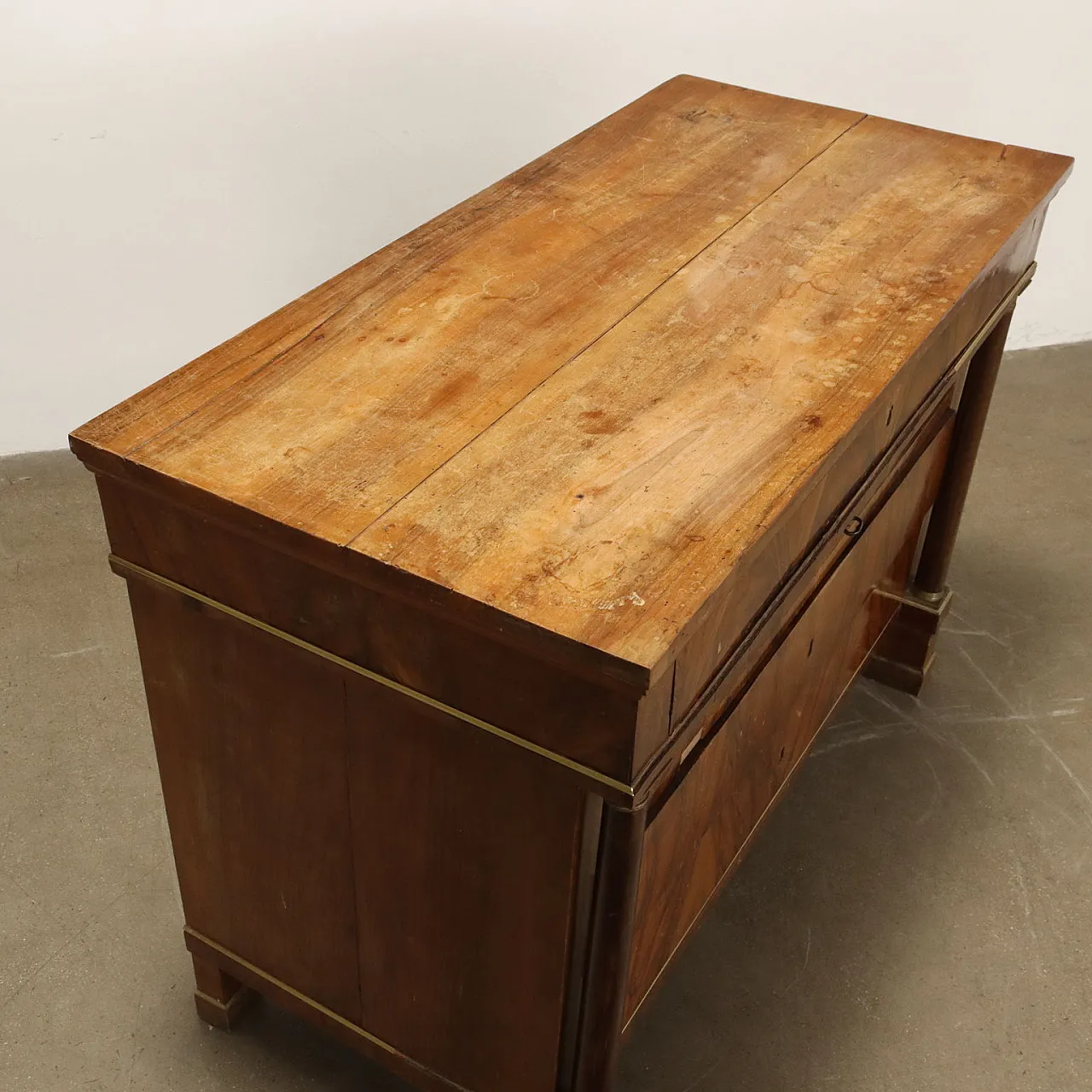 Cassettone Impero in noce, pioppo e bronzo, '800 4