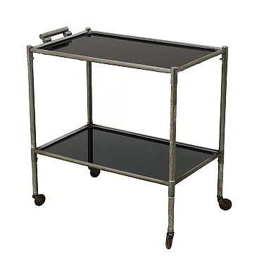 Carrello di servizio in vetro e alluminio, anni '60