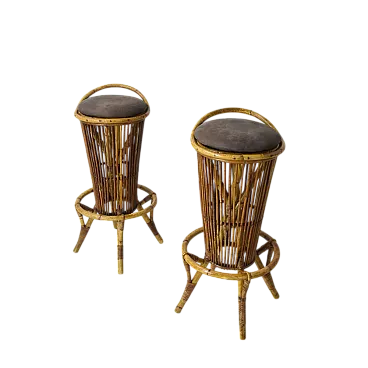 Coppia di sgabelli in bambù attribuiti a Tito Agnoli, anni '60