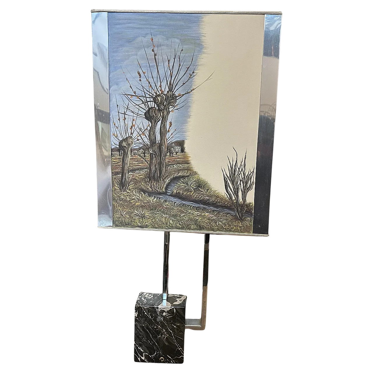 Chrome-plated metal and marble table lamp, 1970s 15