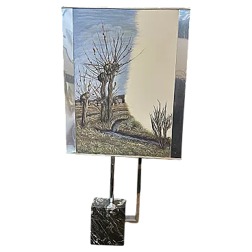 Chrome-plated metal and marble table lamp, 1970s