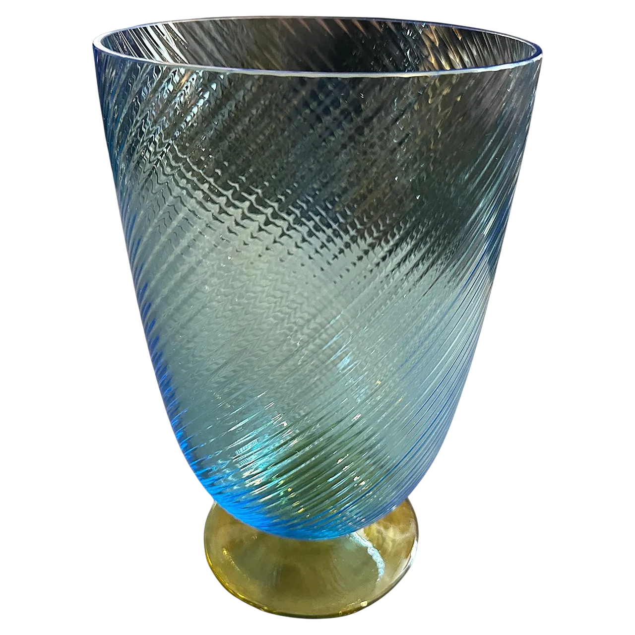 Vaso in vetro di Murano blu e giallo di Carlo Moretti, anni '80 14