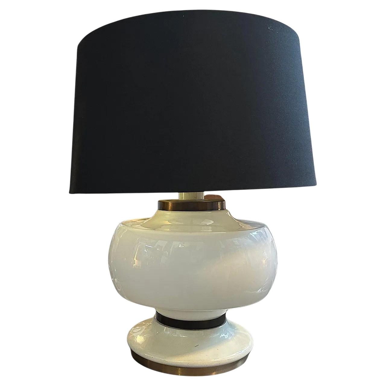 White opaline glass and brass table lamp, 1970s 14