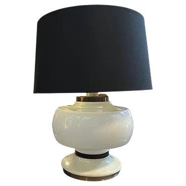 White opaline glass and brass table lamp, 1970s