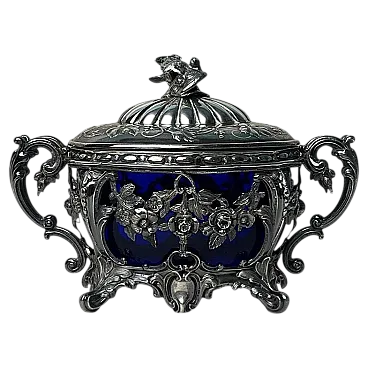 Zuccheriera in argento con rivestimento in vetro, metà '800