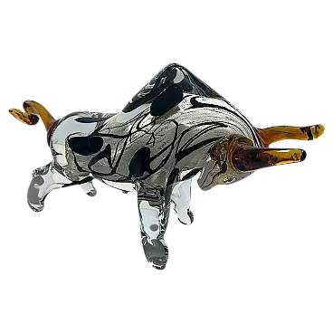 Scultura di toro in vetro di Murano sommerso, anni '70