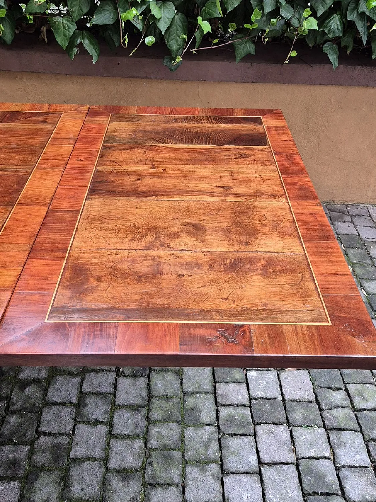 Table with walnut and cherry wood veneer and inlay, 19th century 7
