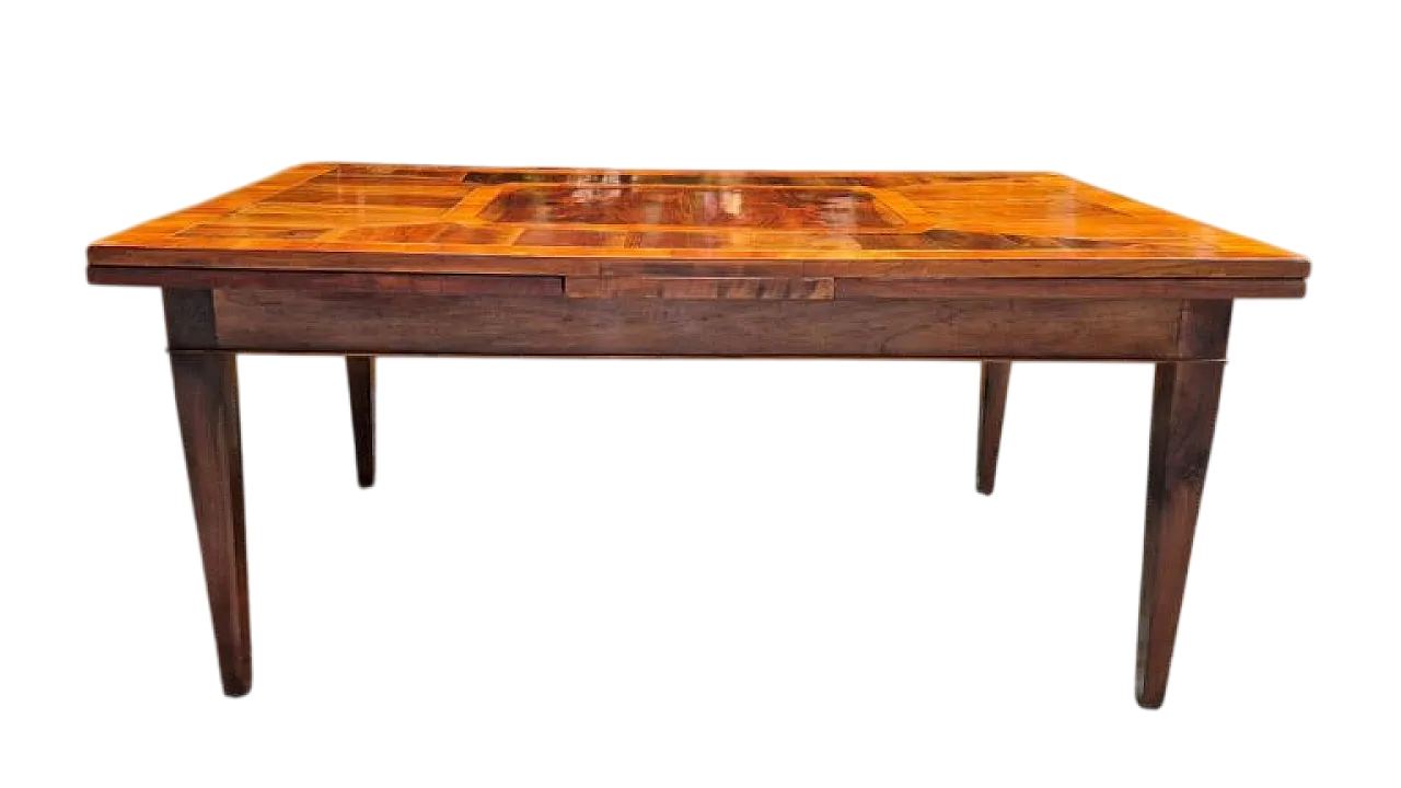 Table with walnut and cherry wood veneer and inlay, 19th century 10