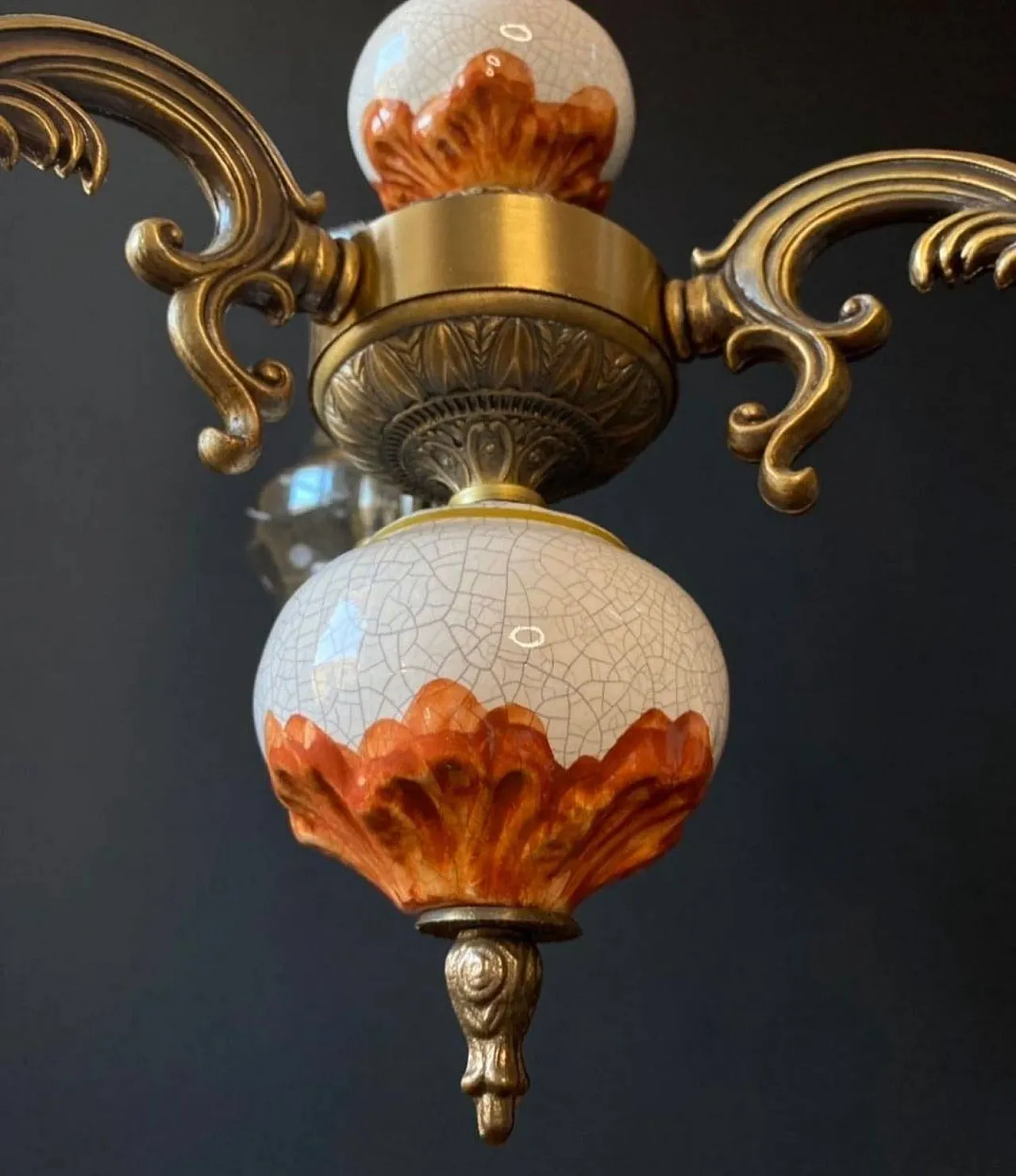 Chandelier in ceramic, brass and glass with three lights, anni '60 4