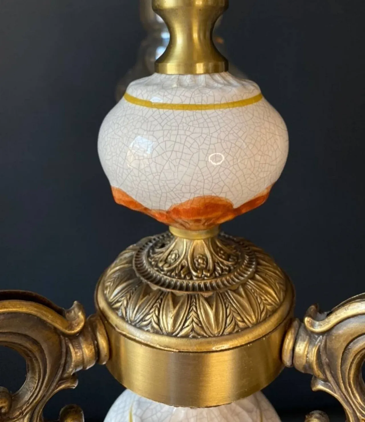 Chandelier in ceramic, brass and glass with three lights, anni '60 5