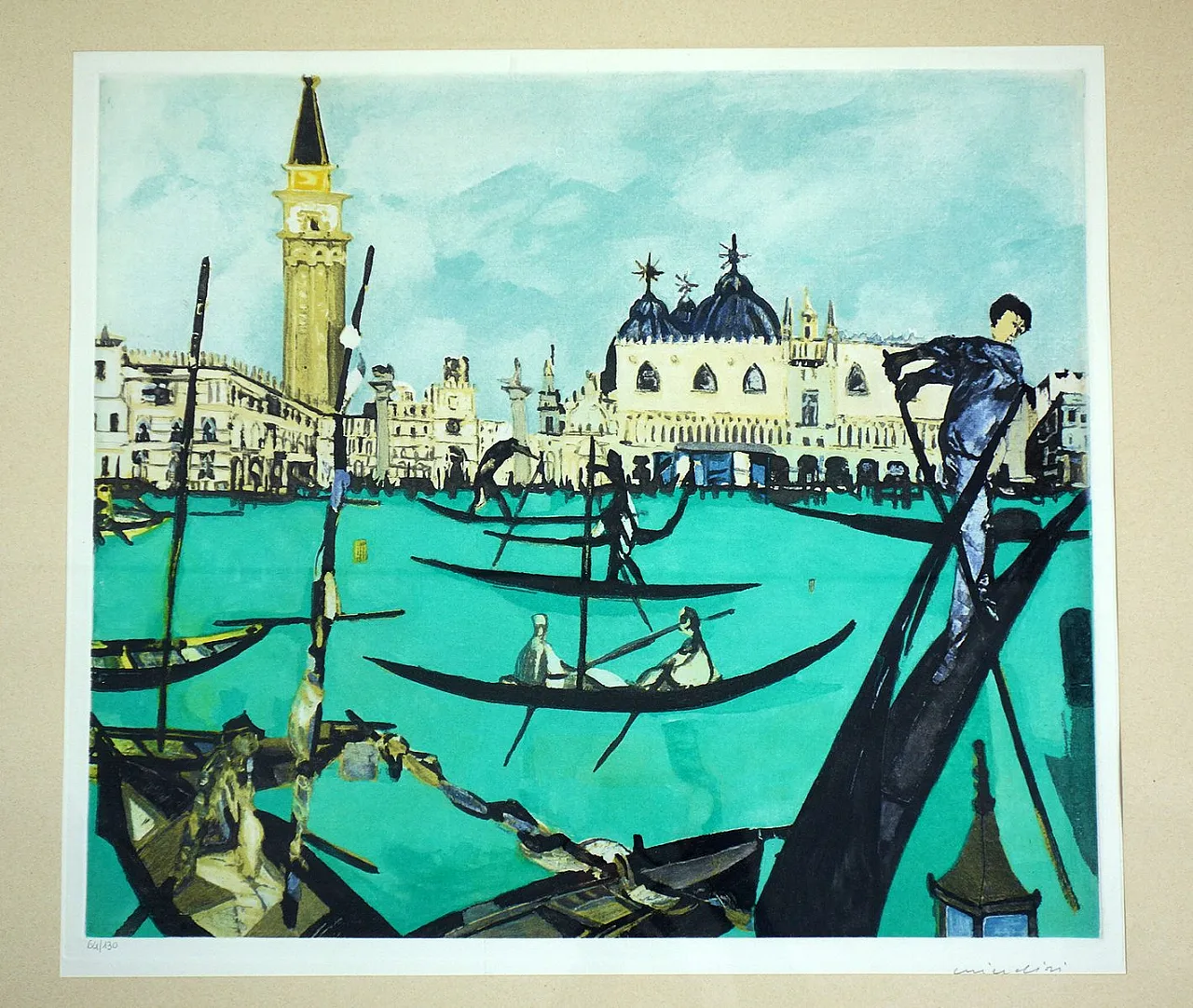 Venezia di Remo Brindisi, litografia incorniciata, anni '70 2