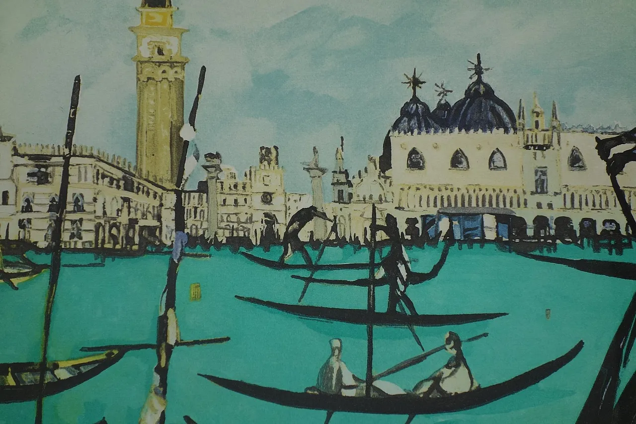Venezia di Remo Brindisi, litografia incorniciata, anni '70 3