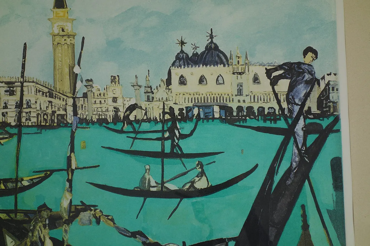 Venezia di Remo Brindisi, litografia incorniciata, anni '70 4