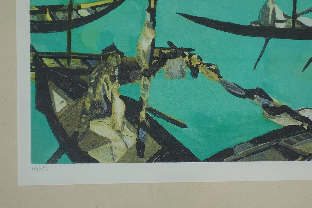 Venezia di Remo Brindisi, litografia incorniciata, anni '70 5