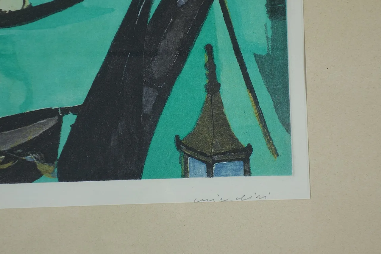 Venezia di Remo Brindisi, litografia incorniciata, anni '70 6