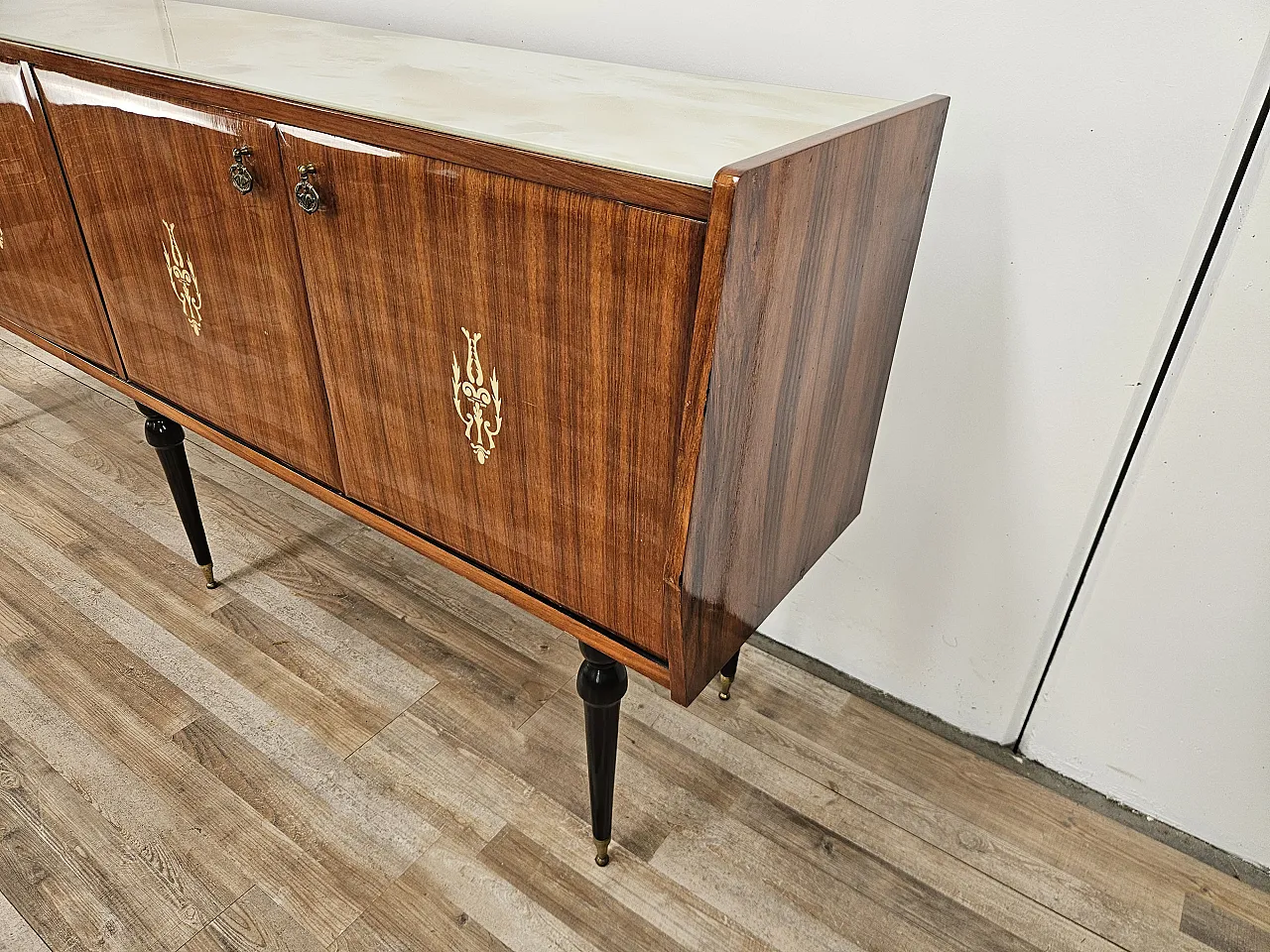 Mahogany sideboard with glass top, 60s 2