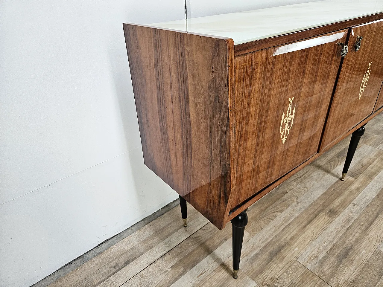 Mahogany sideboard with glass top, 60s 3
