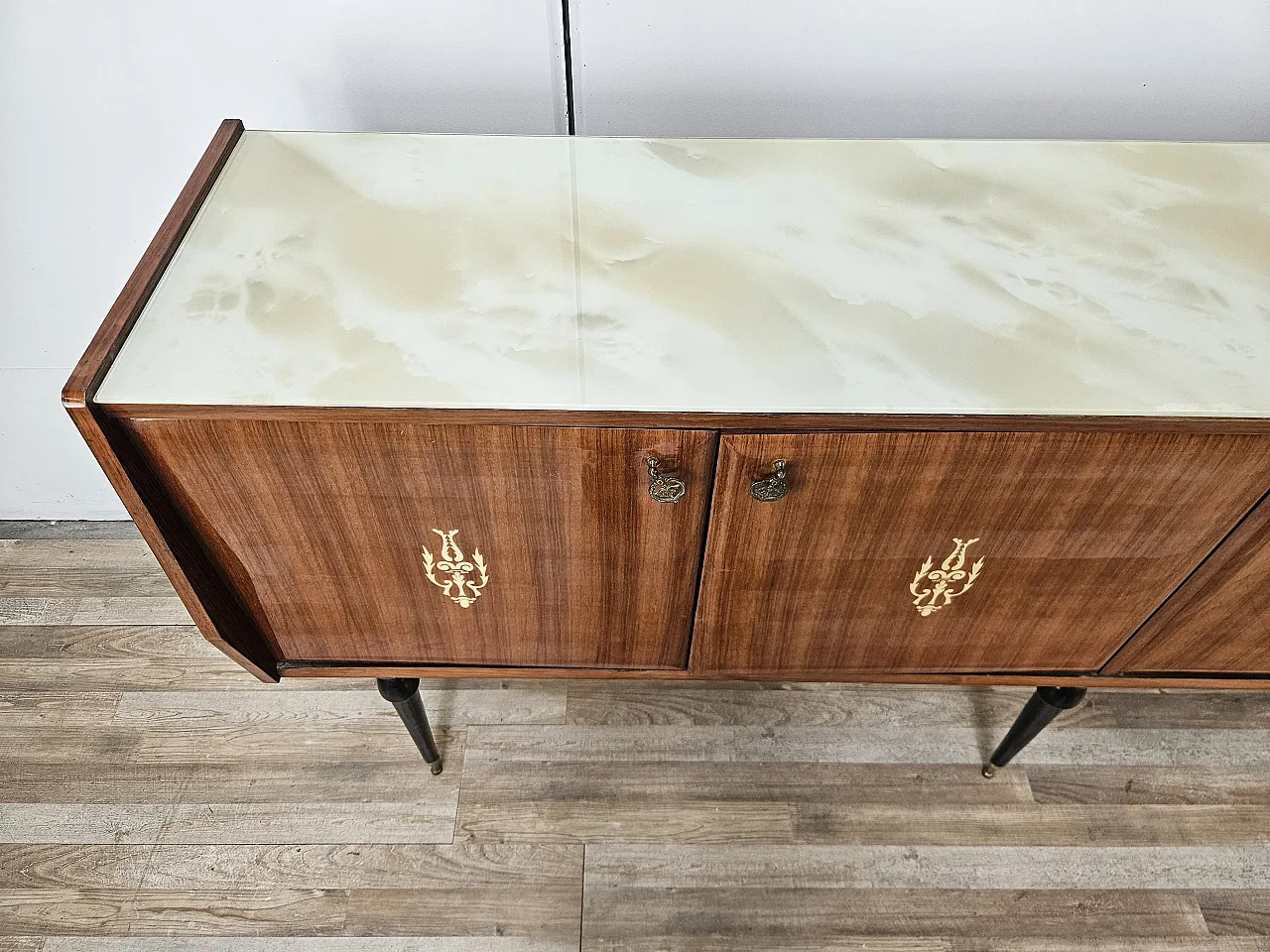Mahogany sideboard with glass top, 60s 4