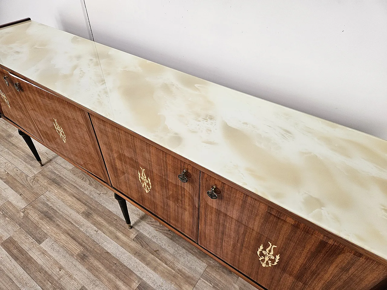 Mahogany sideboard with glass top, 60s 7